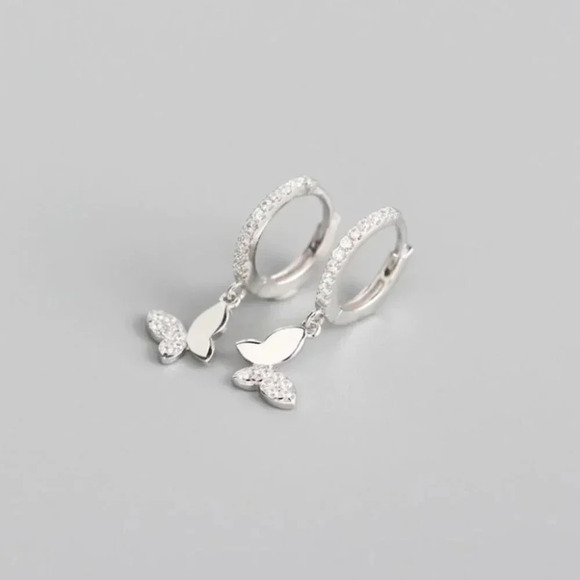 Sterling Silver Minimalist Butterfly Hoop Earrings - Picture 4 of 8